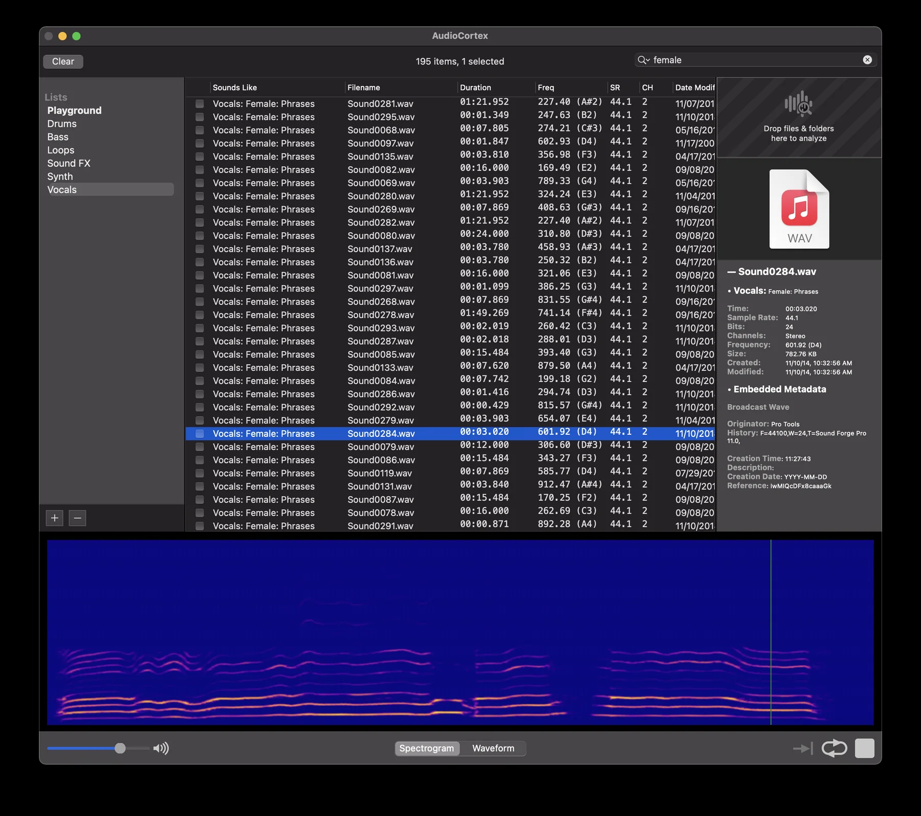AudioFinder waveform view